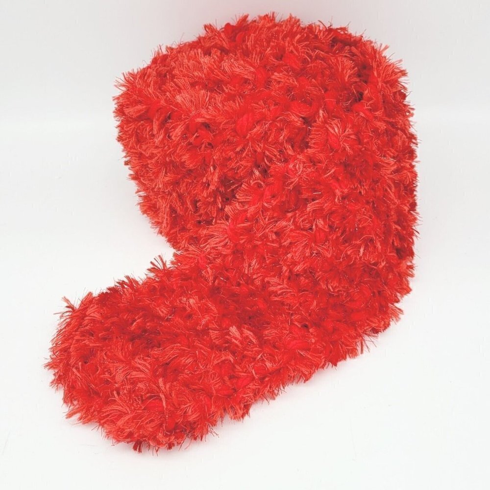 Red Winter Scarf Satin Boa Yarn Fuzzy Warm Holidays Winter Handmade Crochet